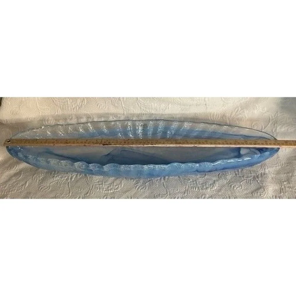 VTG Murano Glass Large Long Vase Decorative Blue Art Glass Long‎ Oval Bowl Italy
